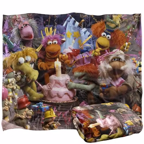 LOGOVISION Jim Henson Fraggle Rock 40th Birthday Party Super Soft Microfibre Fleece Throw Blanket, White, W/D/H: 152 x 127 cm