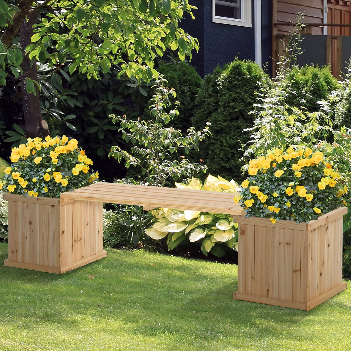 Outsunny Dual-Purpose Wooden Raised Garden Bed with Bench, Brown, W: 176 cm, D: 38 cm, H: 40 cm – 2