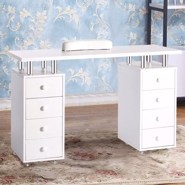 Livingandhome Modern White Manicure Nail Table with Castors