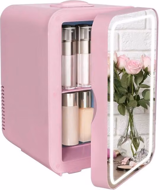 FLAVORA 8L LED Mini Portable Car Refrigerator in Pink, W/D/H: 29.5 x 15 x 100 cm