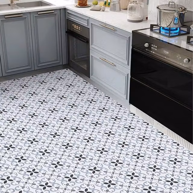 Lifeideas 10 Piece Self Adhesive White Floral Mediterranean PVC Flooring Tiles Set