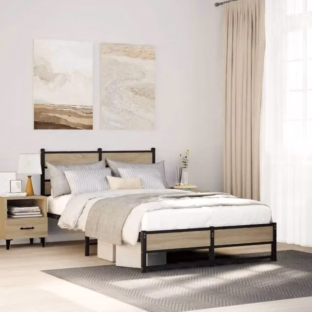 Berkfield Home Metal Bed Frame in Sonoma Oak Brown, W/D/H: 120 x 200 cm – 1