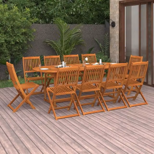 Berkfield Home 11 Piece Rustic Brown Solid Acacia Wood Garden Dining Set – 1