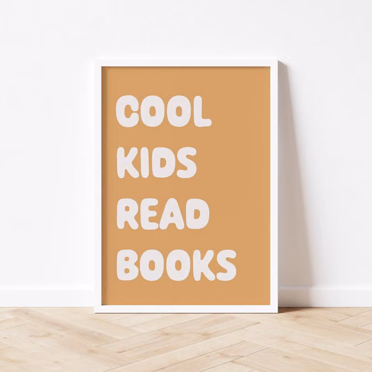 Autumns Corner Cool Kids Read Books Typography Print, Pink, A2