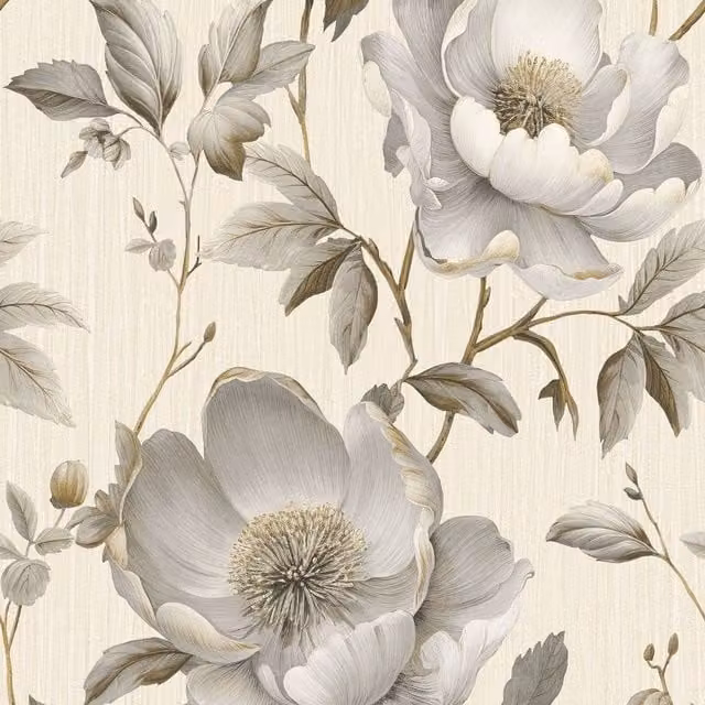 Muriva Alethia Floral Botanical Textured Wallpaper in Cream and Beige – 1