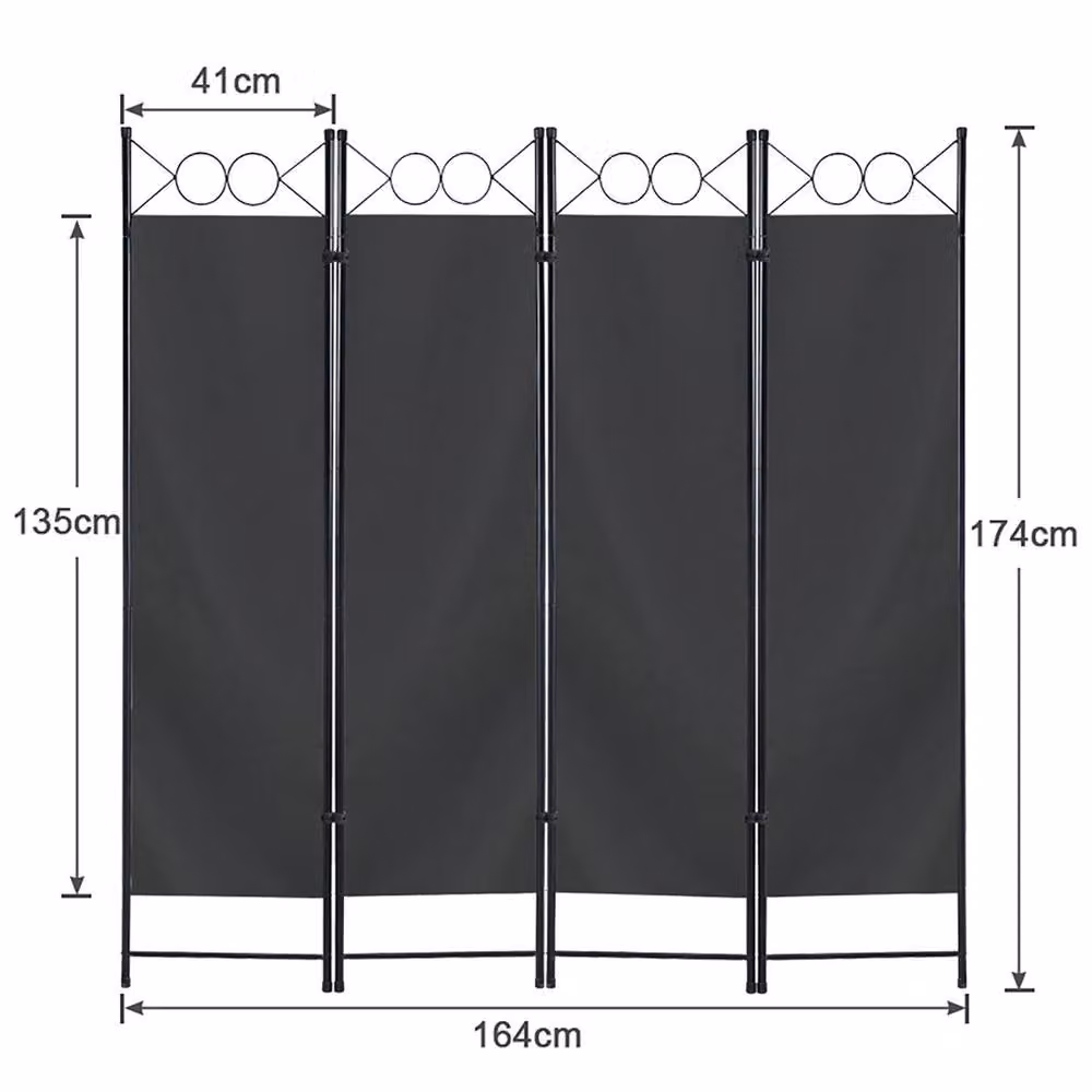 EONLION 4 Panel Folding Privacy Screen Room Divider in Matt Black, Height: 164 cm, Width: 100 cm – 2