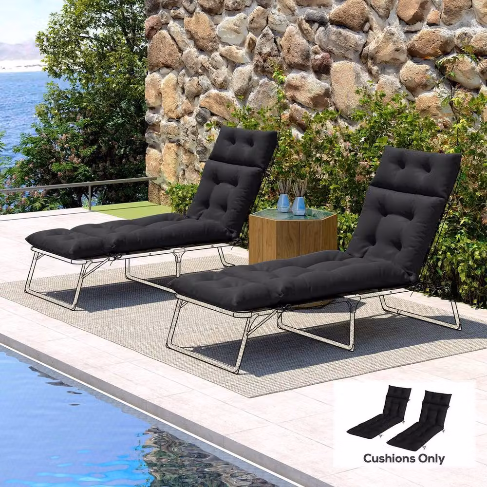KORVIXA Black Rectangular Sun Lounger Cushions with Foam and Polyester Ties – 5