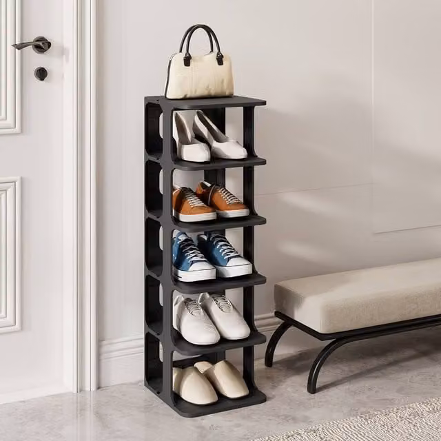 Costway 6-Tier Stackable Plastic Shoe Rack in Black