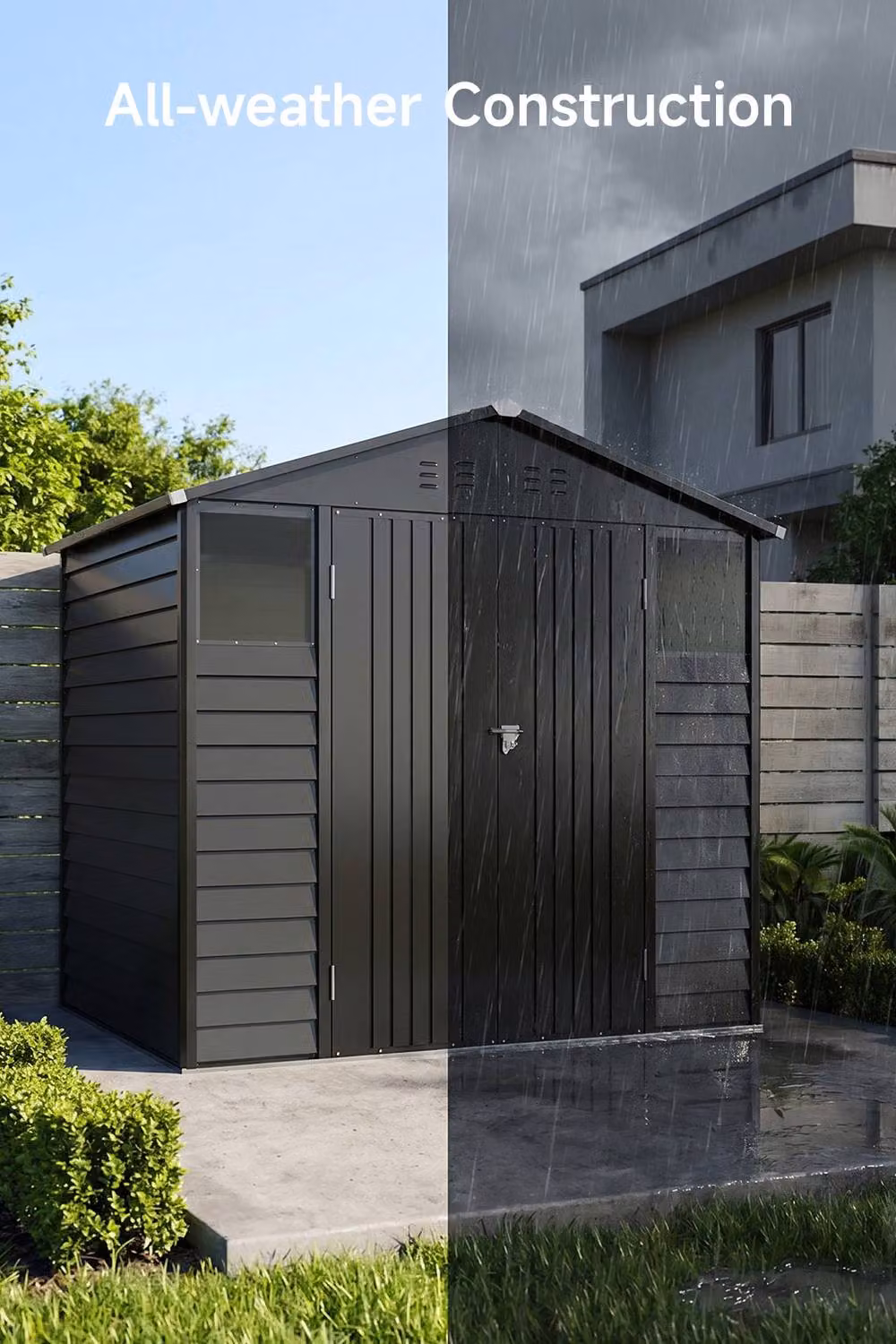 Garden Sanctuary Metal Tool Shed in Dark Grey, W: 167.64 cm, D: 91.44 cm, H: 182.88 cm – 3