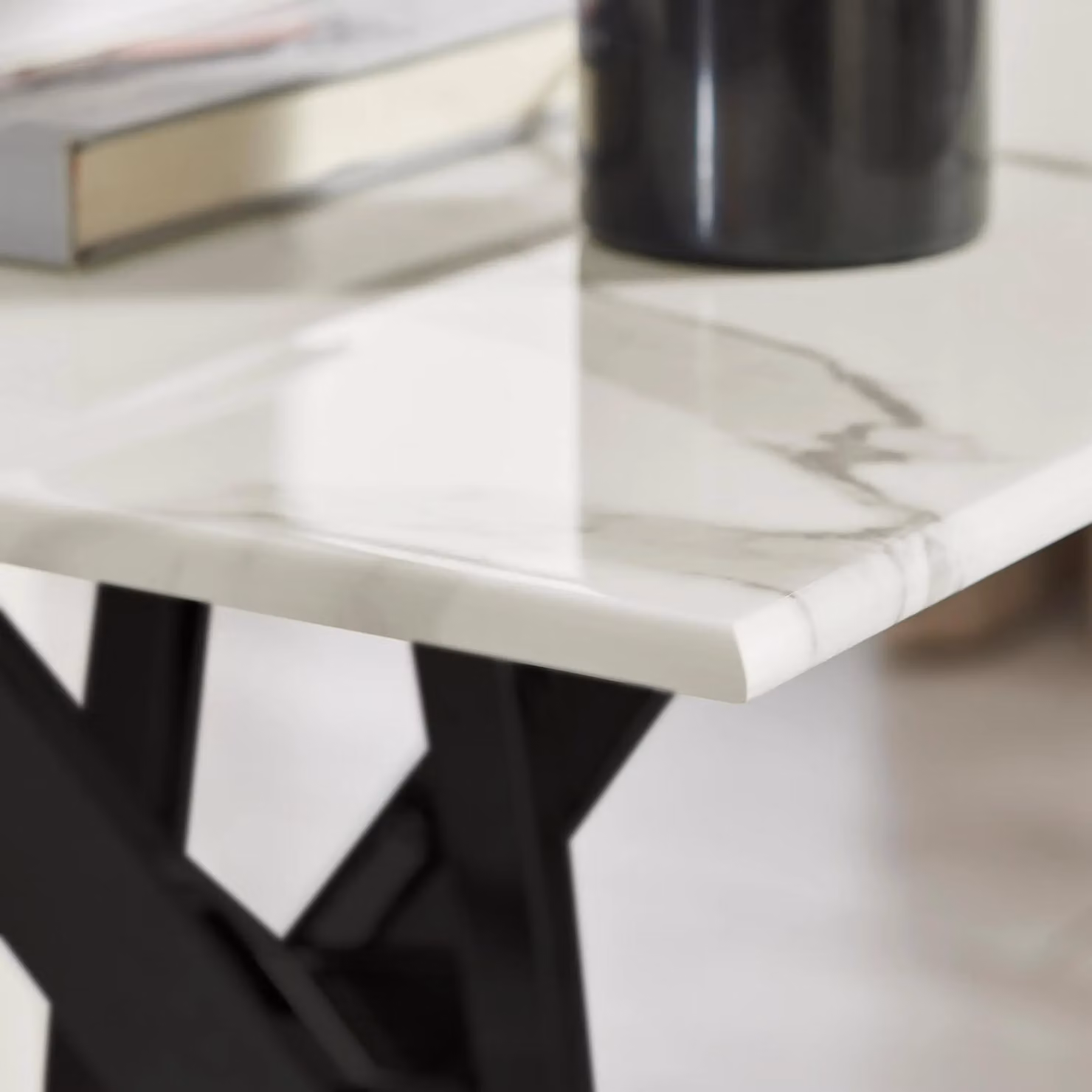 FurnitureboxUK Leonardo Square Marble Effect Glass Top Side Table with Black Metal Starburst Legs in White – 2
