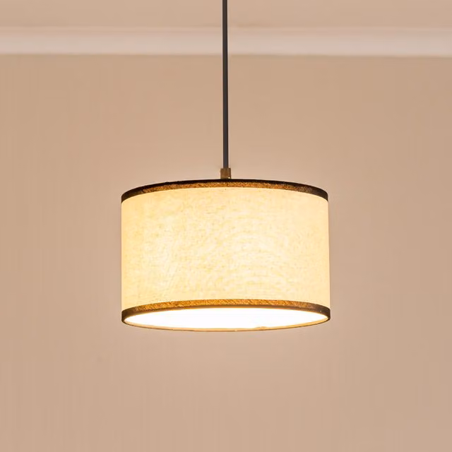 ValueLights Eva Small Natural Linen Fabric Drum Lamp Shade with LED Bulb in Black and Beige