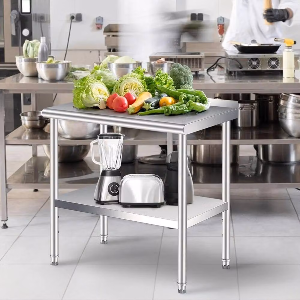 VOGREX Stainless Steel Commercial Prep Table with Backsplash, Silver, W: 76.2 cm, D: 76.2 cm, H: 60.96 cm – 2