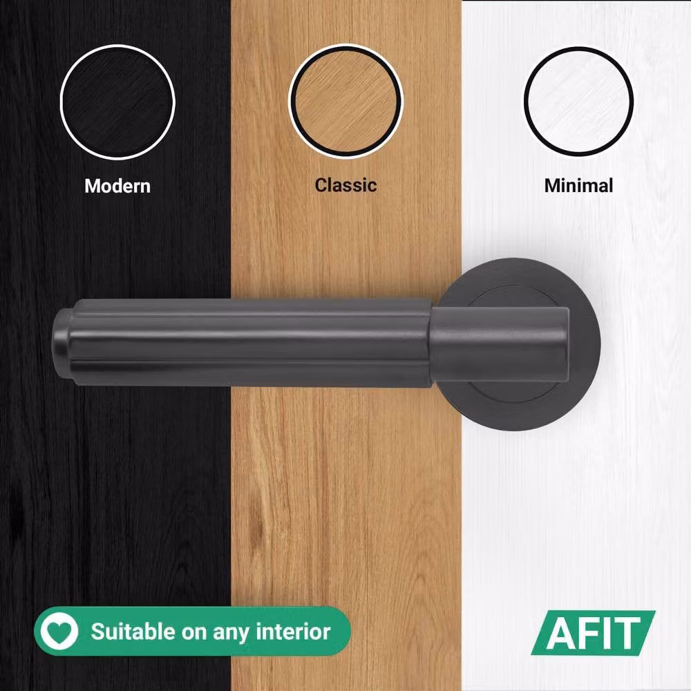 AFIT Matt Black Aluminium Bathroom Fire Door Handle Set with Lock and Hinges – 6
