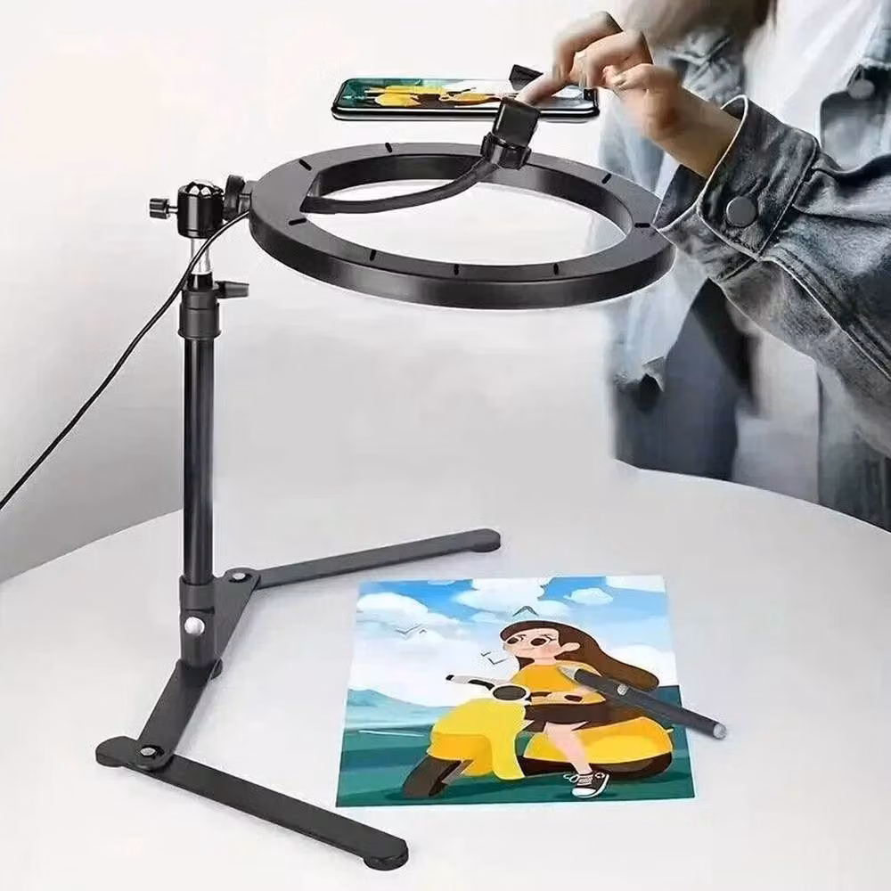 FLAVORA Adjustable Overhead Phone Tripod Stand with Ring Light, Black – 4