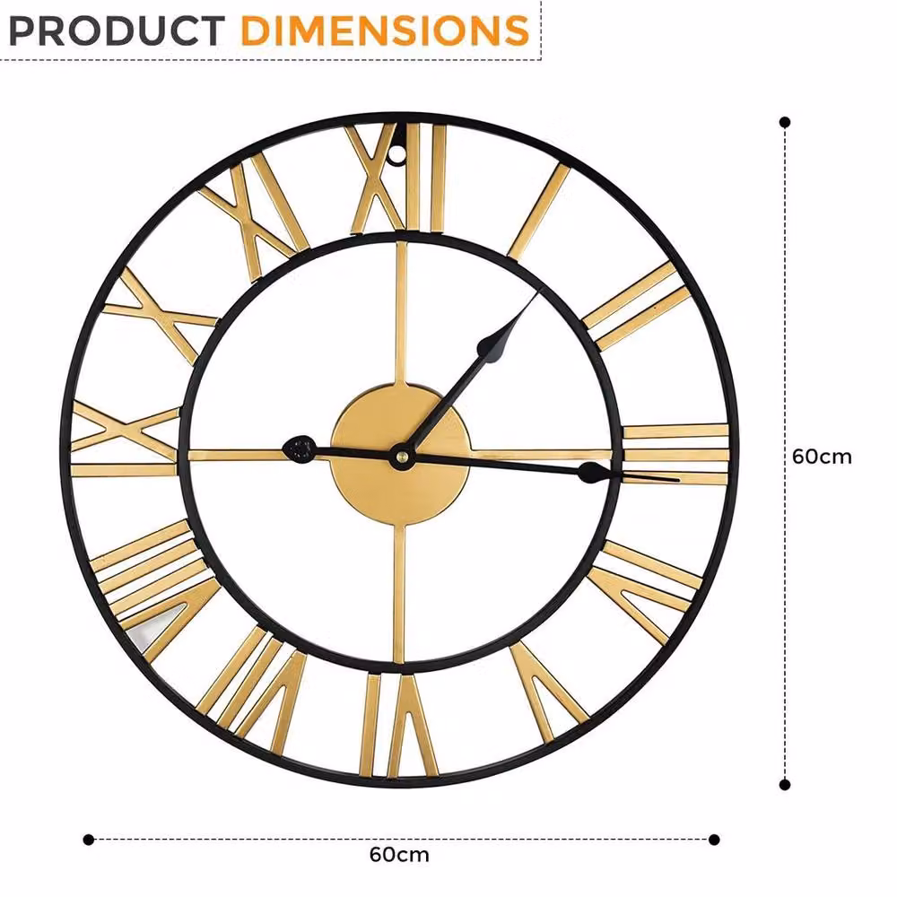 KORVIXA Large Round Gold Metal Analog Wall and Garden Clock, Diameter: 100 cm – 2