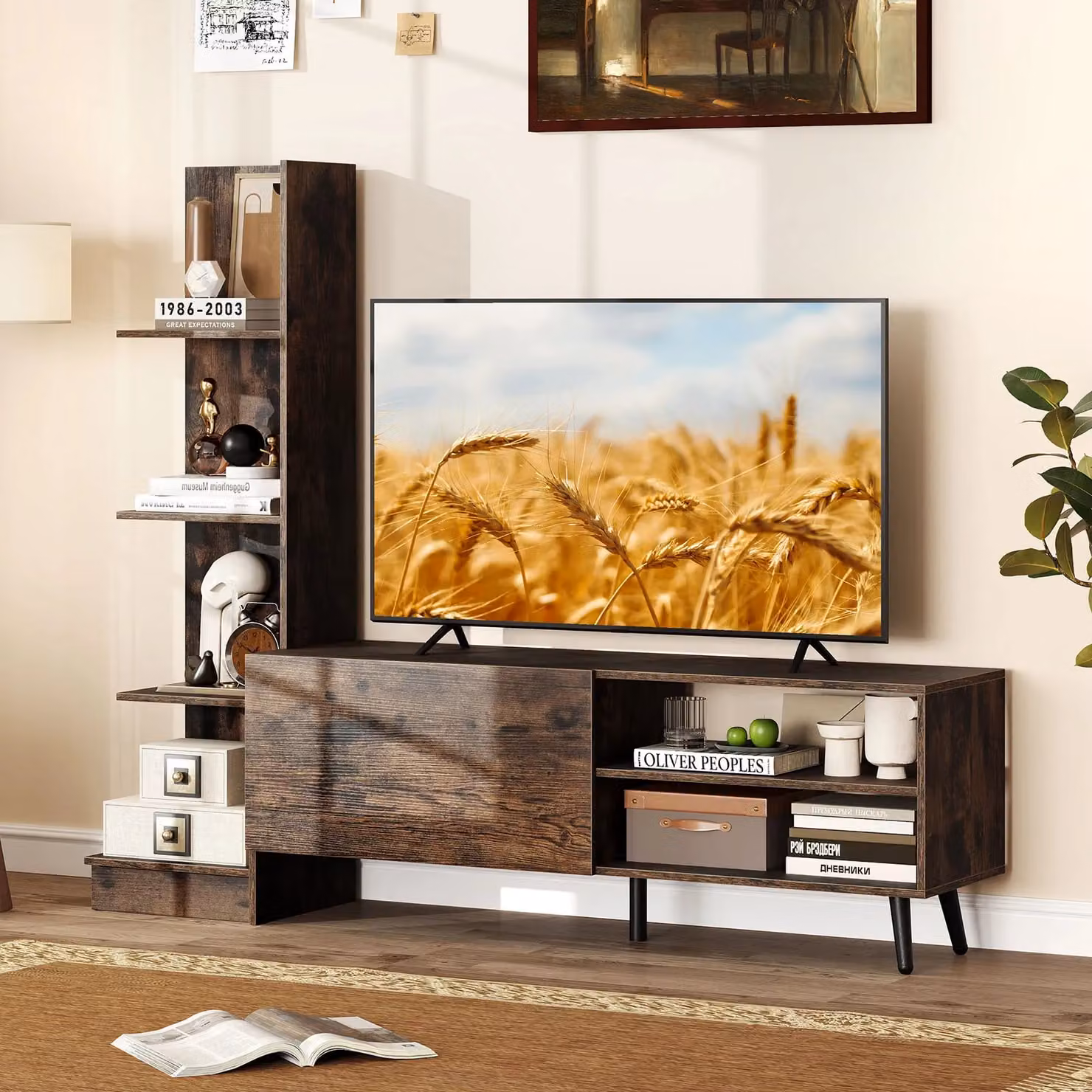 Costway Modern Brown TV Stand and Entertainment Center for TVs up to 50 Inches – 9