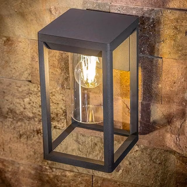CGC Lighting Maddison Anthracite Grey Outdoor Wall Light Lantern with Clear Glass Diffuser, E27, IP54
