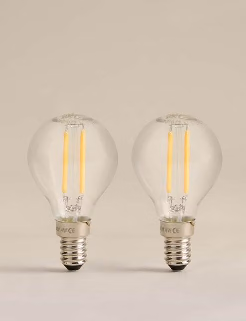 M&S 2 Pack 4W E27 Golf Ball LED Light Bulbs, Transparent