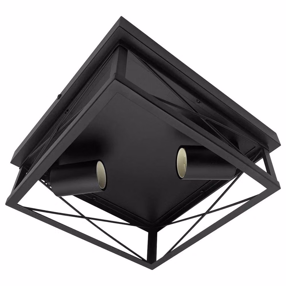SPETLEK Black Industrial Square 2 Light Ceiling Light with Glass – 2