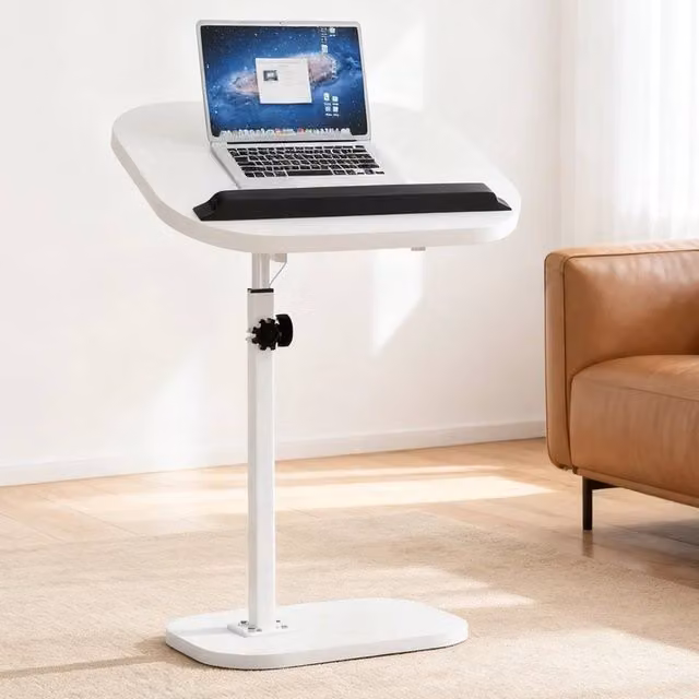SPETLEK C-Shaped Modern Sofa Side Table in White with Height-Adjustable Metal Frame – 1