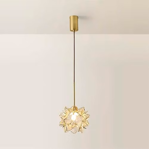 ValueLights Reine Clear Glass Flower Shade Ceiling Pendant Light in Brushed Gold and Transparent