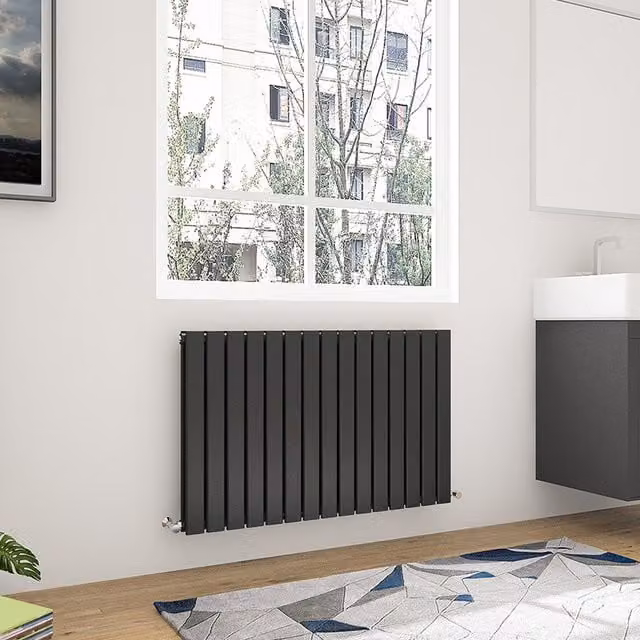 AicaBathroom Horizontal Flat Panel Double Steel Radiator in Black, W: 102 cm, H: 60 cm