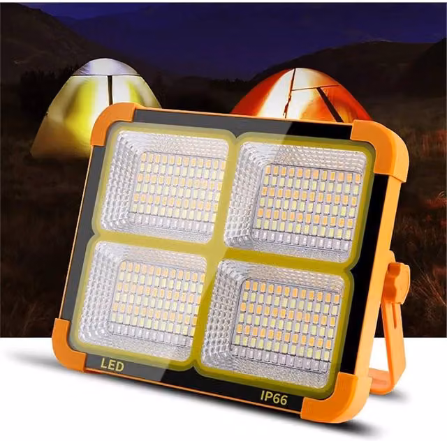 Nordara 336 150W LED Solar Floodlight, Portable Waterproof Rechargeable Light with 5 Modes in Orange – 1