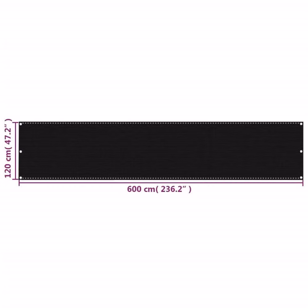 Berkfield Home Black HDPE Balcony Screen with Aluminium Frame, W: 600 cm, H: 120 cm – 3
