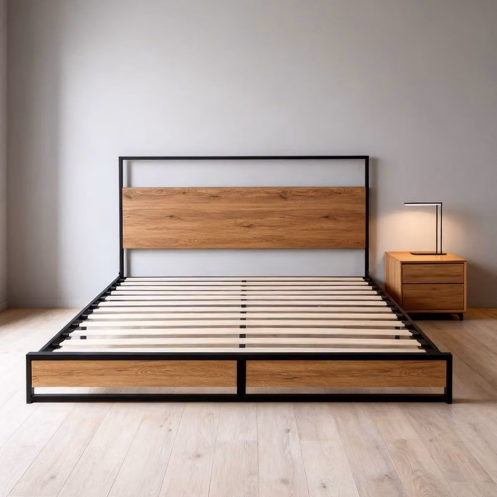 FURNITURE ONE Metal Bed Frame with Headboard and Footboard in Brown, EU King, W: 150 cm, D: 200 cm – 2