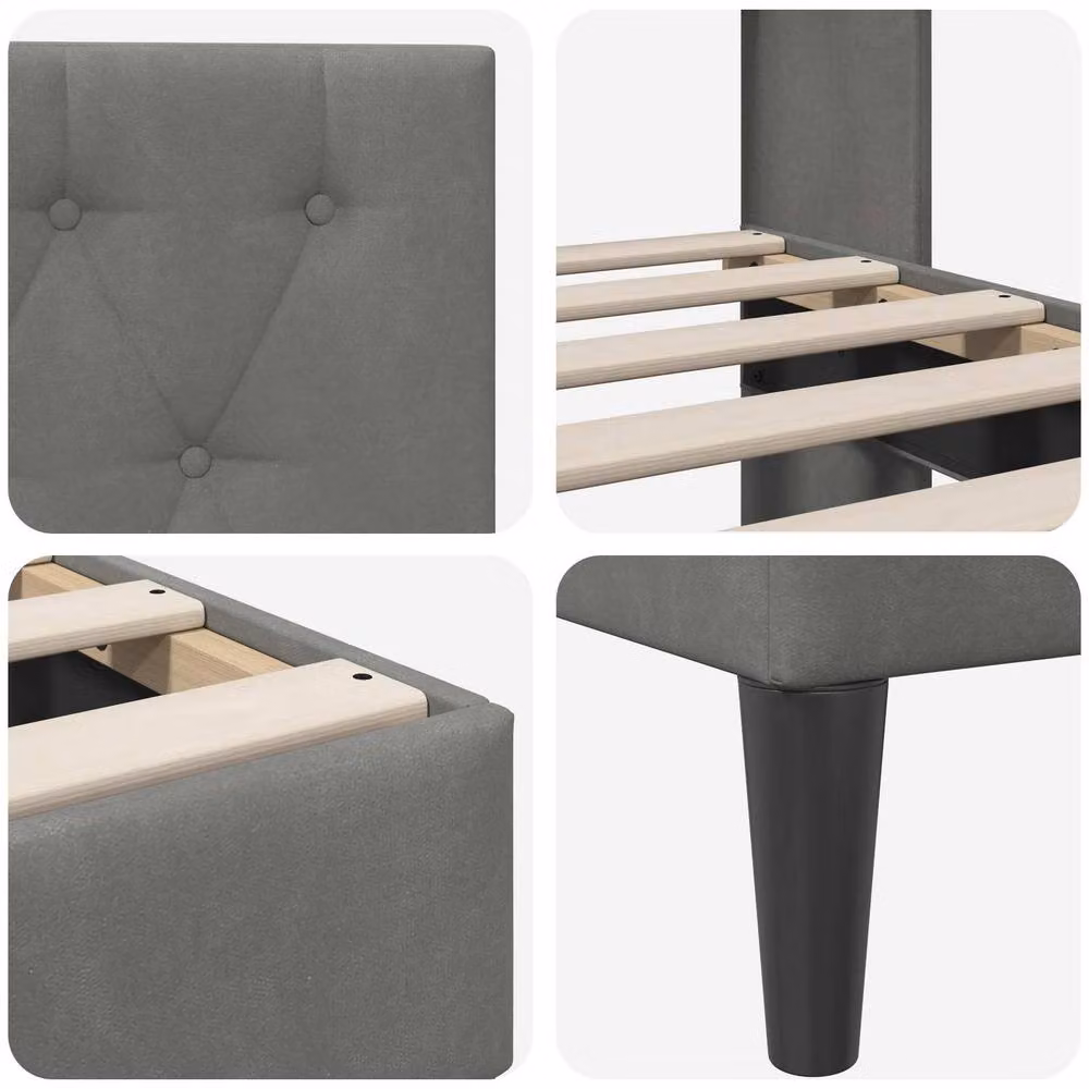 Berkfield Home Velvet Bed Frame with Headboard in Grey, W/D/H: 90 x 190 cm – 4