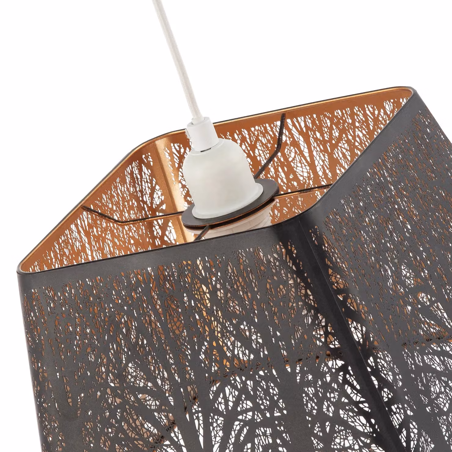 Happy Homewares Matte Black Tree Forest Pendant Lighting Shade with Satin Gold Inner – 5