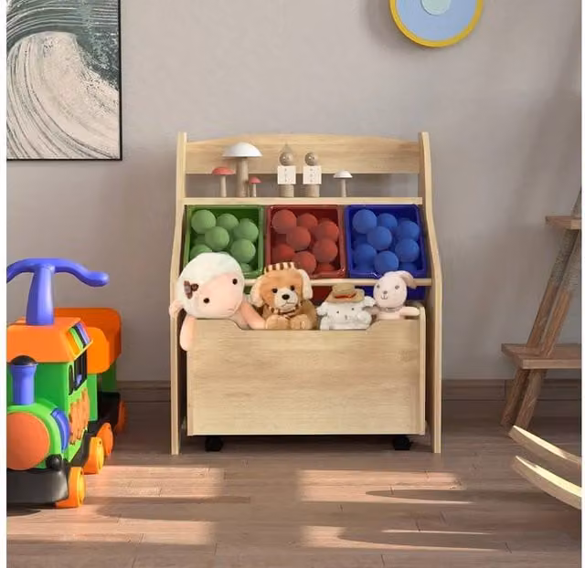 Hygrad Wood Childrens Toy and Book Storage Organiser Bins in Light Oak