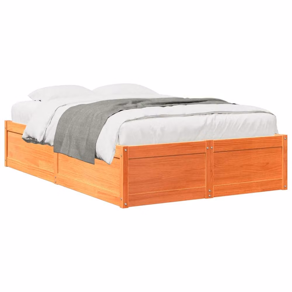 Berkfield Home Modern Waxed Pine Double Bed Frame in Brown, W/D/H: 140 x 190 x 37 cm – 3