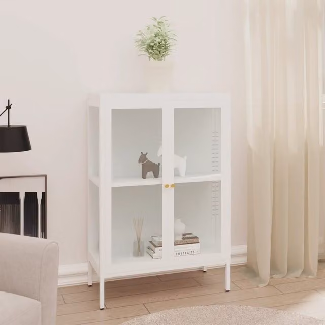 Berkfield Home White Steel and Glass Sideboard W: 75 cm, D: 35 cm, H: 105 cm