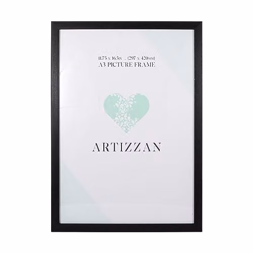 Happy Homewares Modern Black Rectangular A3 Plastic Frame for Wall Hanging W: 30 cm, H: 42 cm – 1
