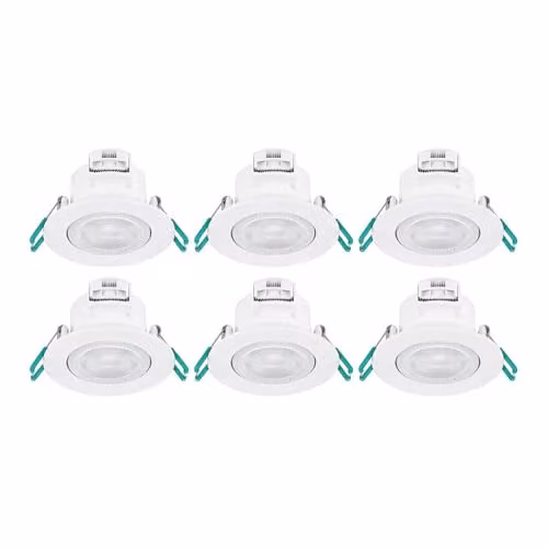 SYLVANIA SylSpot Recessed LED Spotlights, 6 Pack, 5W Warm White (3000K), White and Silver Bezels