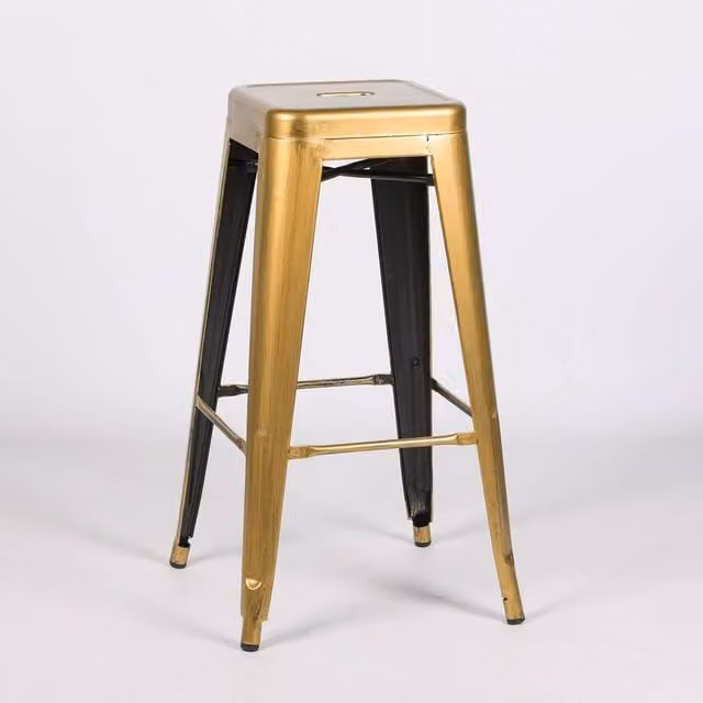FLAVORA Gold Metal Bar Stool, Tolix Inspired Industrial Style, Height: 75.5 cm