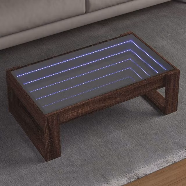 Berkfield Home Infinity LED Coffee Table in Brown Oak, W/D/H: 90 x 53 x 30 cm