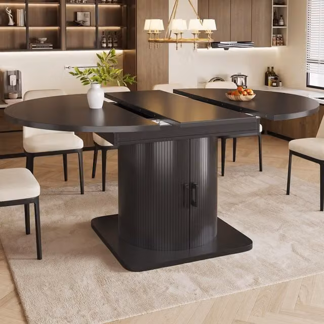 Aosom UK Black Extendable Multifunctional Dining Table with Hidden Storage, Wine Rack and Shelves, W: 118 cm, D: 118 cm, H: 76 cm – 1