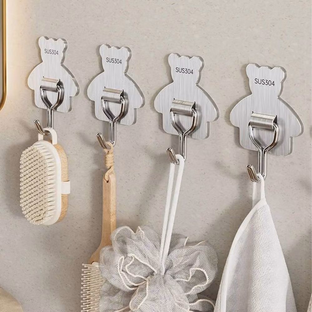 VOGREX 5-Piece Heavy Duty Stainless Steel Self Adhesive Wall and Door Hooks in Silver – 2
