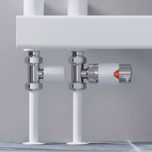UK Radiators Talus Flair Thermostatic Radiator Valve and Lockshield Installation Kit in White and Anthracite Corner – 2