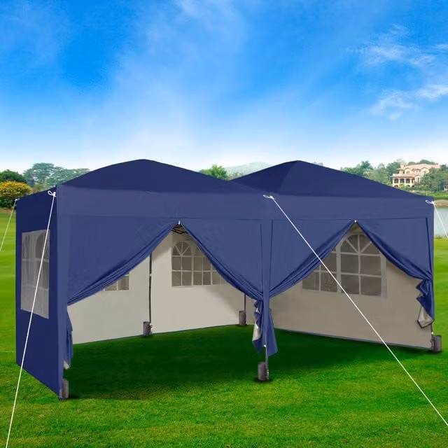 MCC Direct Blue Pop Up Gazebo with Removable Sides, Windows and Storage Bag, W: 300 cm, D: 300 cm, H: 255 cm