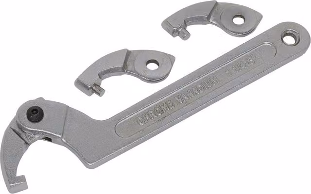 Loops 4 Pack Adjustable C Spanner Set, 32-76mm, Silver Chrome Vanadium Hook and Pin Retaining Ring Hinged Arm