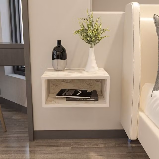 Decorotika Dora White Marble Effect Wall Mounted Nightstand