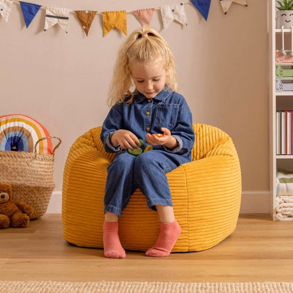 icon Kingston Kids Corduroy Bean Bag and Footstool with Filling, Yellow – 2