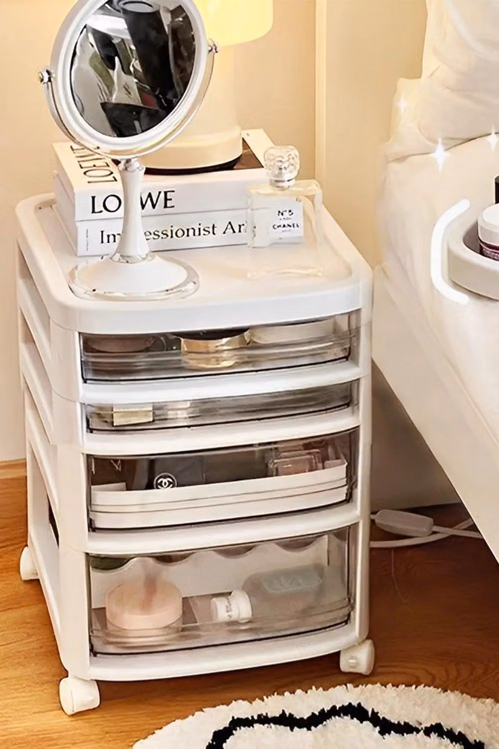 H&O Direct 4-Tier Cosmetic Drawer Storage Trolley Mobile Rolling Utility Cart in White – 2