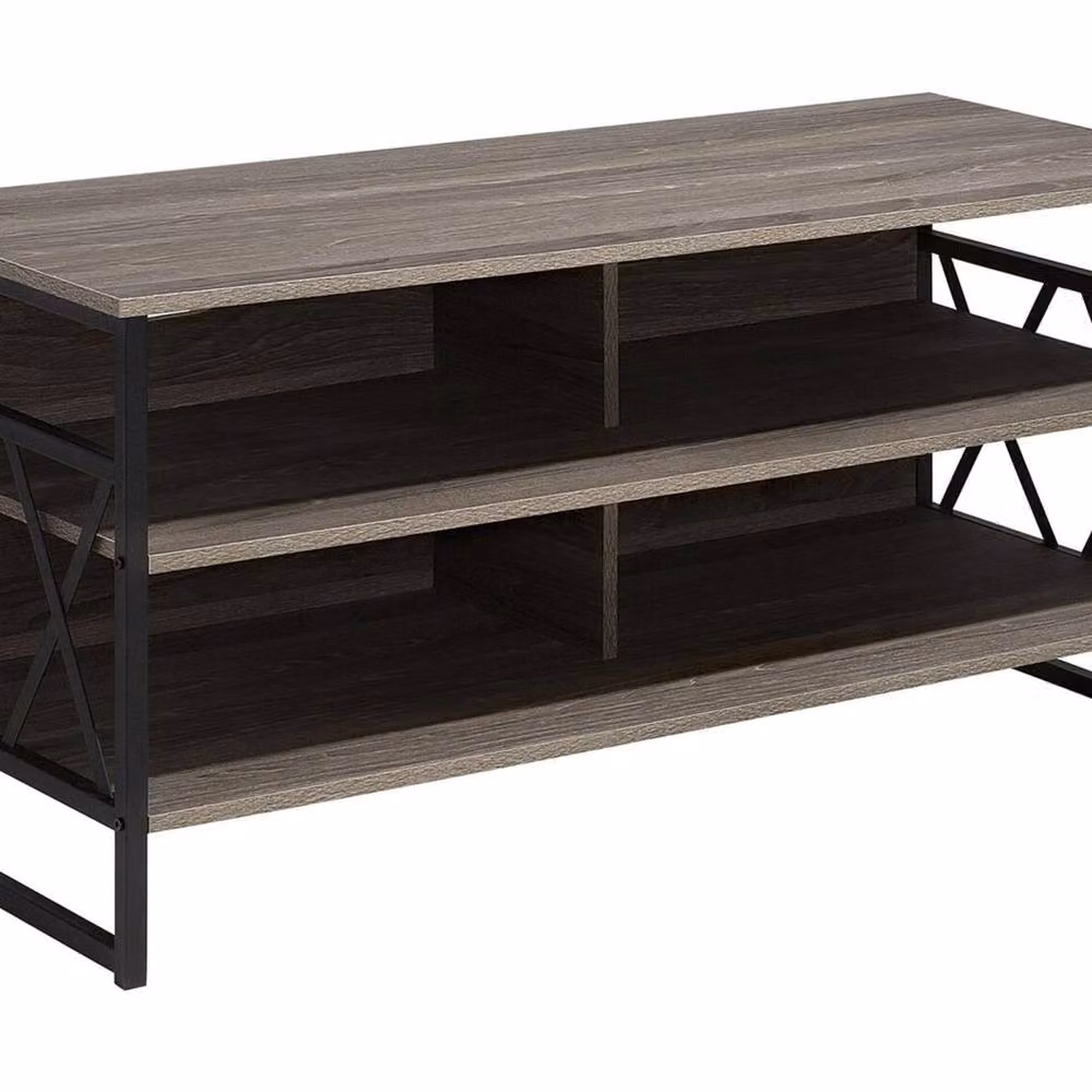 Wyld and Coco Industrial TV Stand Cabinet with 4 Open Shelves in Black and Dark Brown – 2