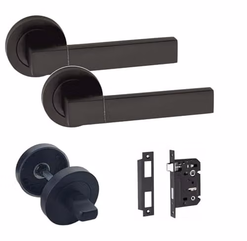 Golden Grace Capri Bathroom Door Handles Pack in Matt Black Finish – 1