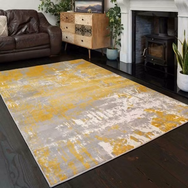The Rug House Super Soft Distressed Abstract Area Rug in Yellow and Multicolour, W: 280 cm, D: 190 cm