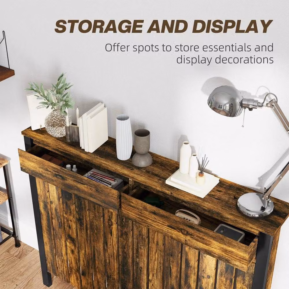 NESTLUNE Large Radiator Cover with Drawers and Vertical Slats, Brown, W: 119 cm, D: 19 cm, H: 93 cm – 4